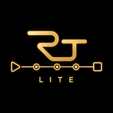 RailTaskLite logo — a stylized R/T mark above an execution rail with play, three checkpoint nodes, and a stop square